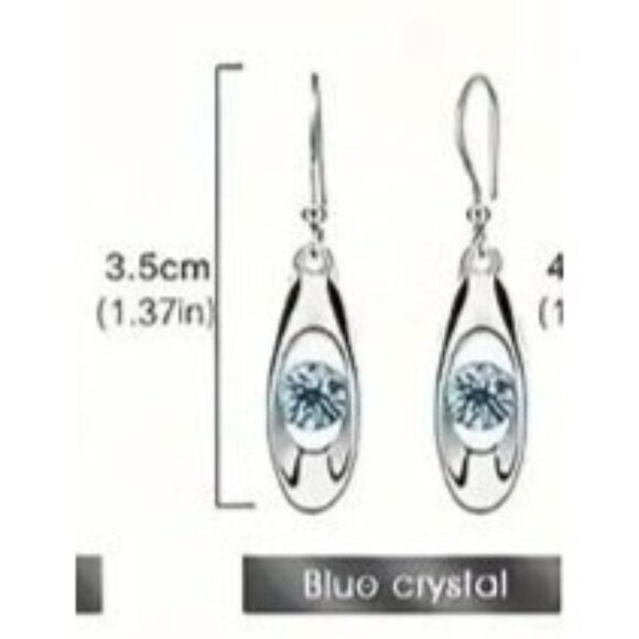 Blue Crystal Earrings Silver Plated Boho Glam Indie Sleaze Elegant Jewelry - Picture 6 of 8